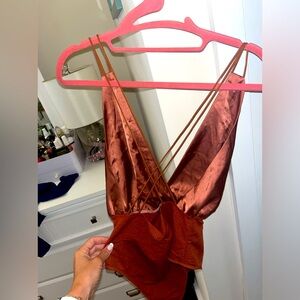 Bronze silk body suit - criss cross back straps